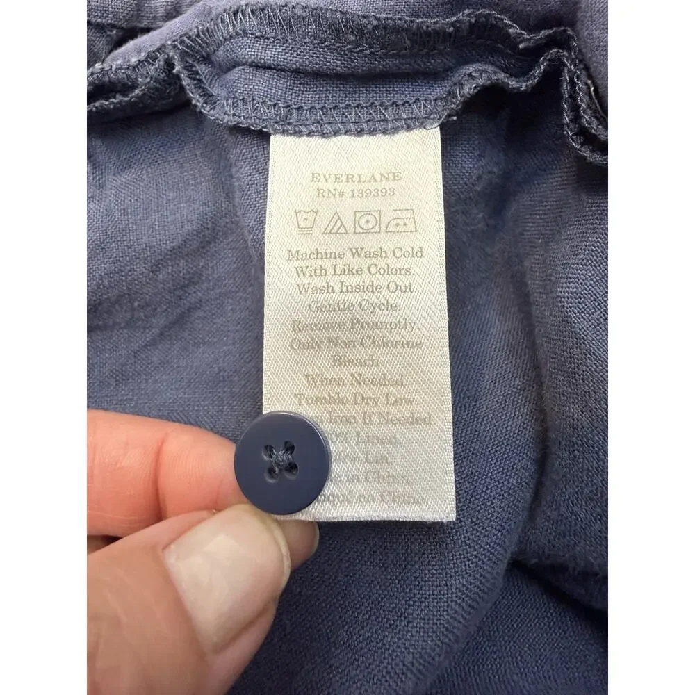Everlane Jumpsuit Womens 6 Blue Linen Wide Leg Sleeveless Pockets Lagenlook